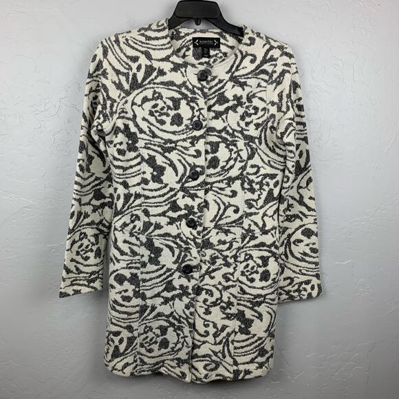 Nanette Lepore Coat Womens Large Cream Gray Floral Pattern Wool Blend Pockets - Picture 1 of 9